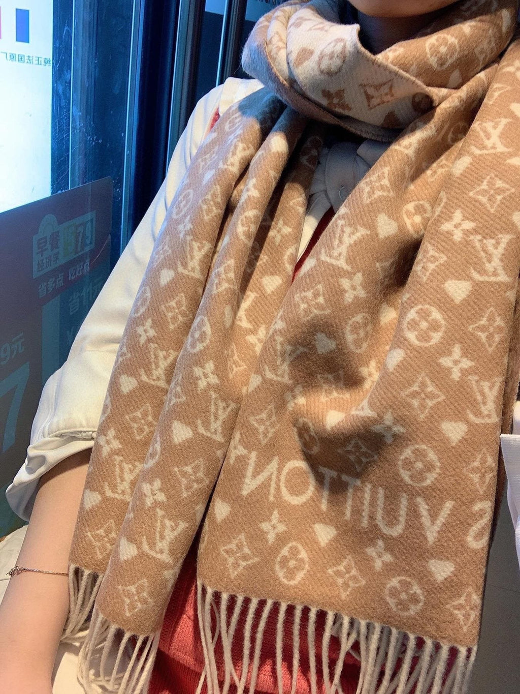 Louis Vuitton Reversible Monogram-Inspired Scarf — model
