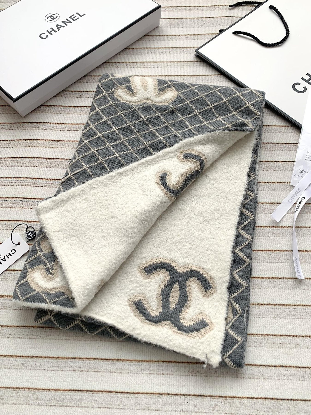 Chanel Diamond-Pattern Logo Scarf — front
