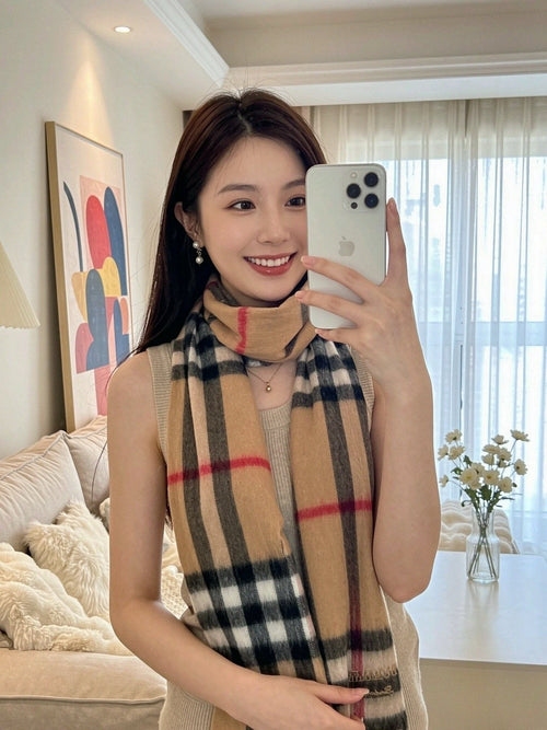 Burberry Fringed Plaid Scarf — front