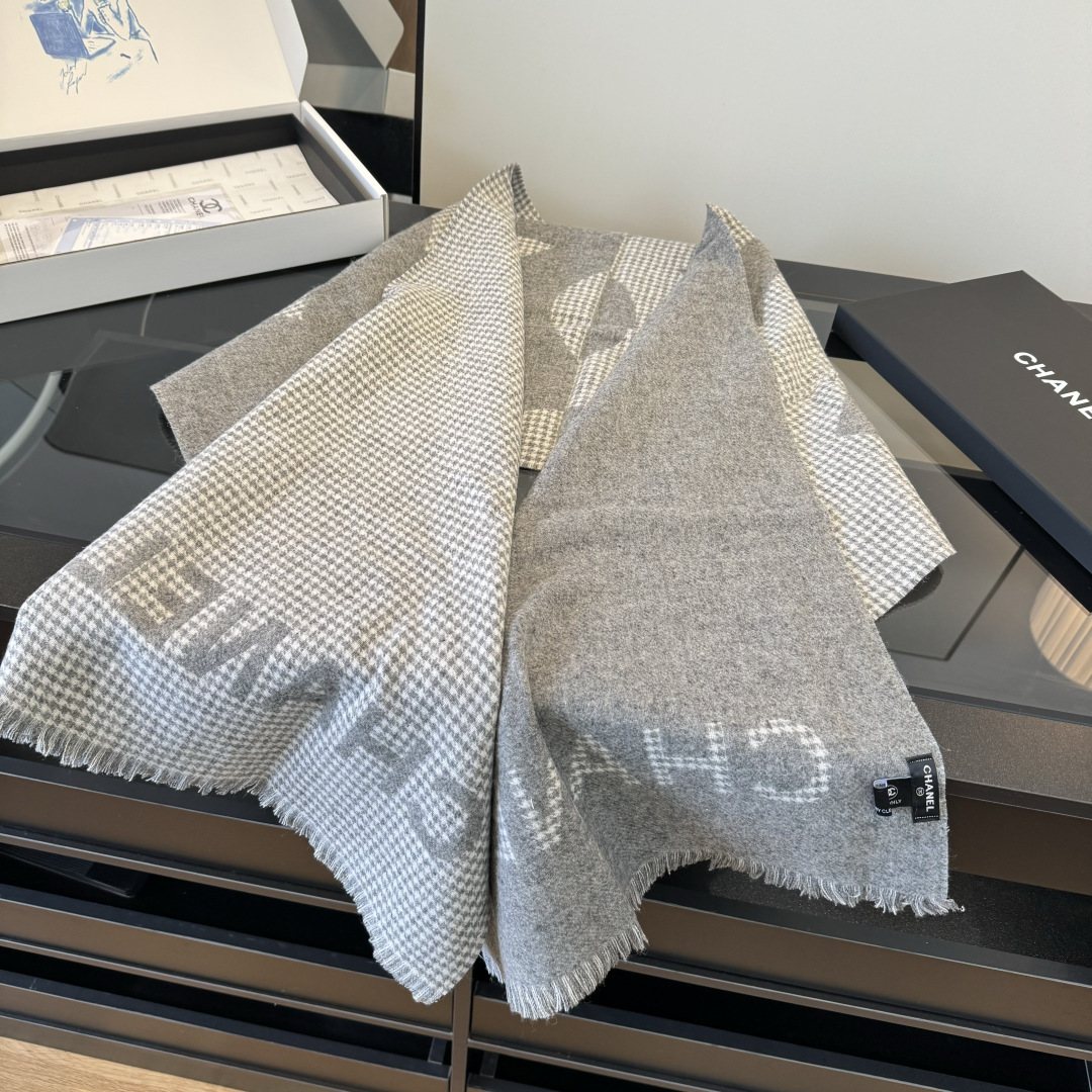 Chanel Houndstooth Fringe Scarf — side
