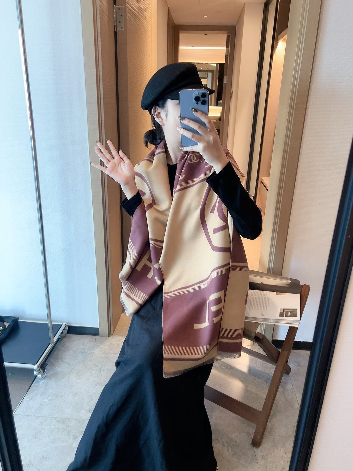 Chanel Logo Border Scarf — model