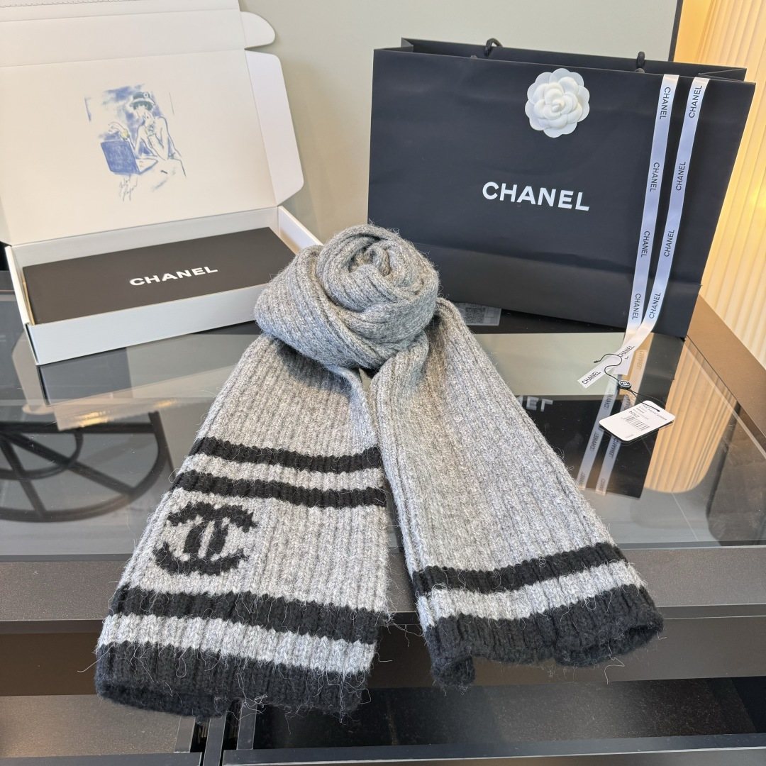 Chanel Rib-Knit Striped Scarf — front