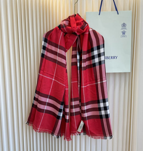 Burberry Plaid Fringe Cashmere Scarf — front