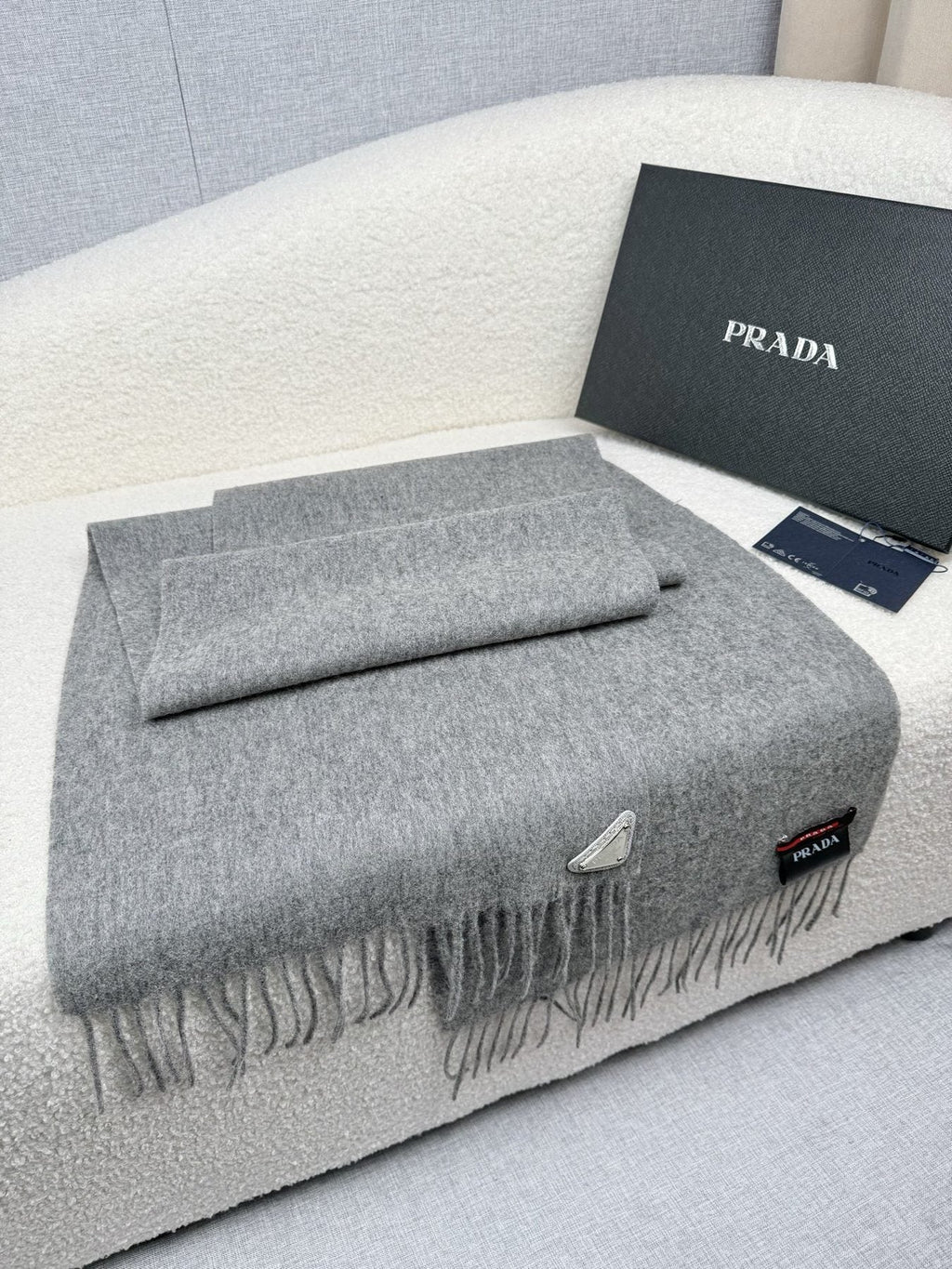 Prada Fringed Triangle Plaque Scarf — front