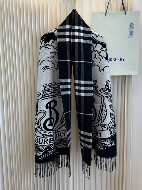 Burberry Equestrian Motif Fringed Scarf — front