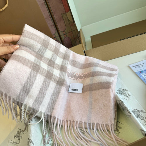 Burberry Blush Pink Plaid Fringed Scarf — front