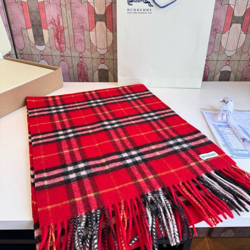 Burberry Red Plaid Fringed Scarf — hero