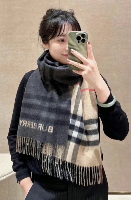 Burberry Charcoal Gray and Beige Plaid Scarf — hero