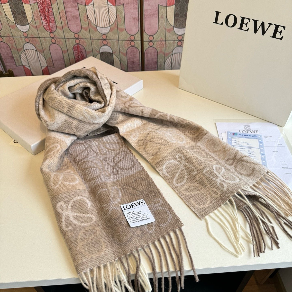 Loewe Fringed Patterned Scarf — side